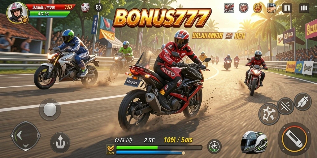 Screenshot utama menampilkan aksi balap motor yang mendebarkan di sirkuit.