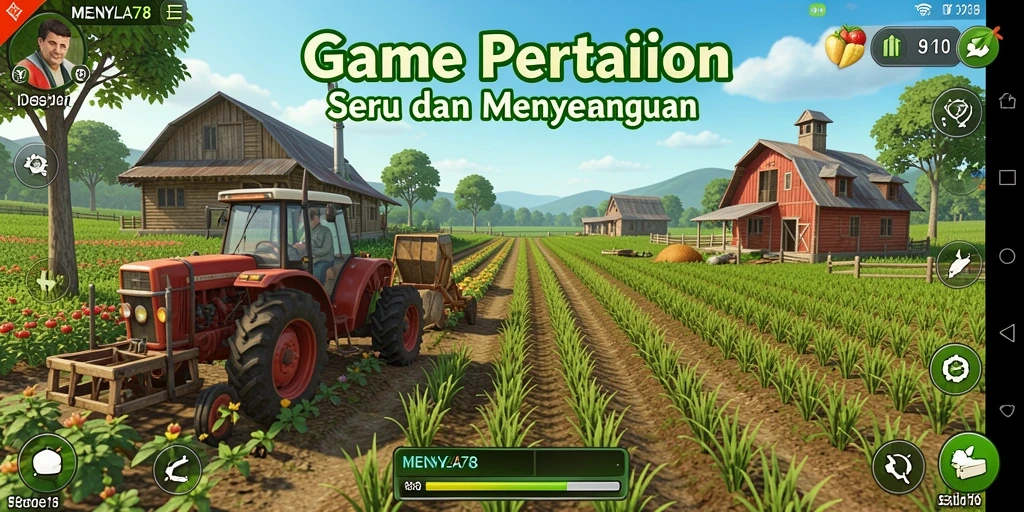 Screenshot utama MENYALA78 menampilkan pemain yang sedang bercocok tanam.