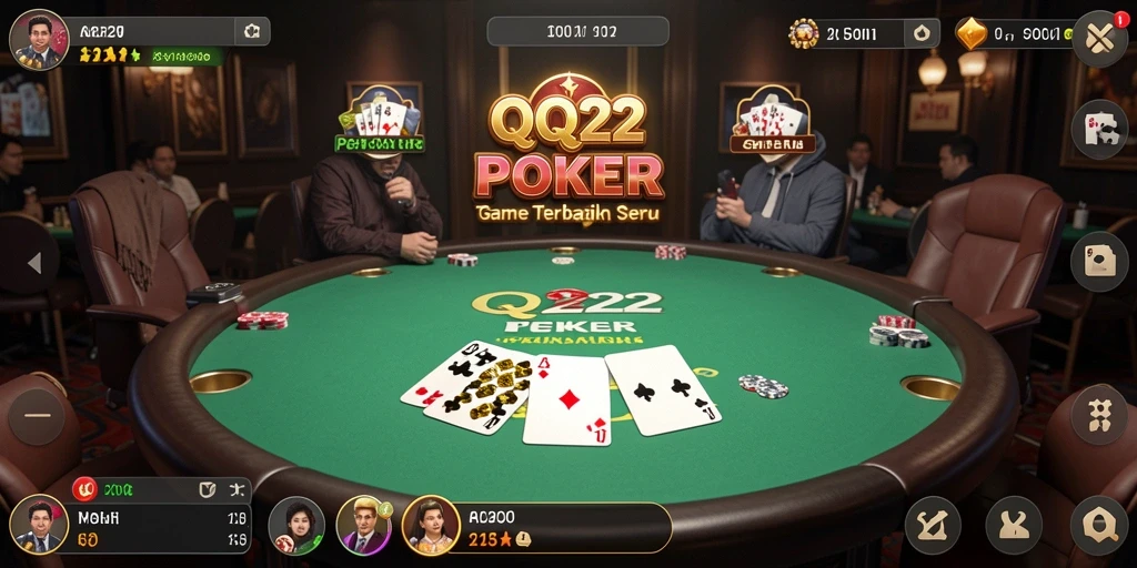 Tampilan gameplay seru dari QQ222, menampilkan keasyikan bermain poker.